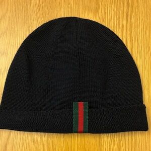 Kids Gucci Black Beanie with Red and Green Stripe